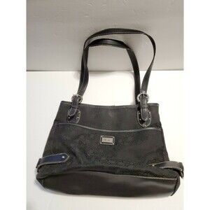 LIZ & CO BLACK HANDBAG, PURSE, leather trim, large bag